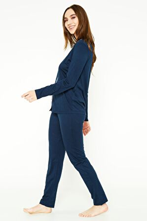 Pierre Cardin Classic Lacivert Kadın Gömlek Pijama Takımı