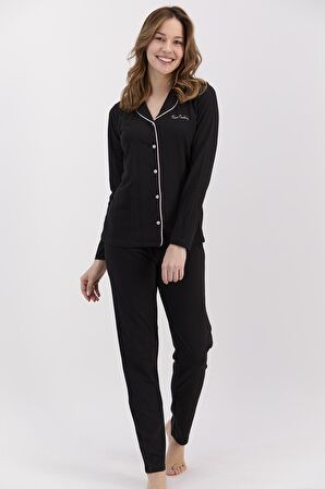 Pierre Cardin Classic Siyah Kadın Gömlek Pijama Takımı