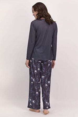 Arnetta Little Çiçek Desenli Lacivert Kadın Lohusa Pijama Takımı