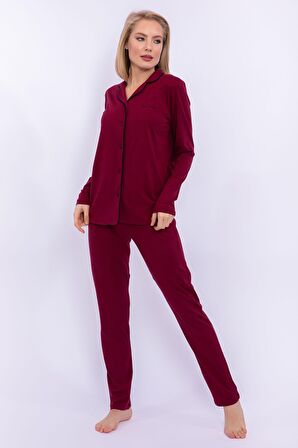 Pierre Cardin  Bordo Kadın Gömlek Pijama Takımı