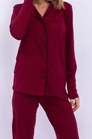 Pierre Cardin  Bordo Kadın Gömlek Pijama Takımı