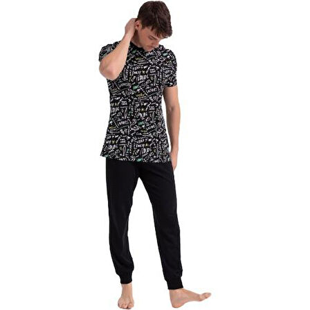 Roly Poly 2738 Siyah Renk Baba Oğul Kısa Kol Pijama Takımı