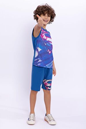 Superman Lisanslı Cobalt Mavi Erkek Çocuk Kolsuz Bermuda Takımı