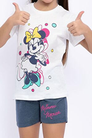 Minnie Mouse Lisanslı Krem Kız Çocuk Şort Takım