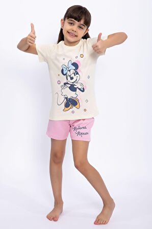 Minnie Mouse Lisanslı Fildişi Kız Çocuk Şort Takım