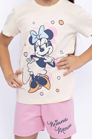 Minnie Mouse Lisanslı Fildişi Kız Çocuk Şort Takım