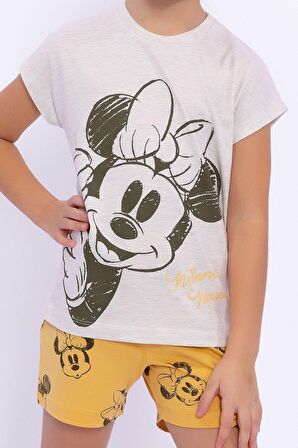 Minnie Mouse Lisanslı Kremmelanj Kız Çocuk Şort Takım