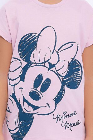 Minnie Mouse Lisanslı Açık Pembe Kız Çocuk Şort Takım