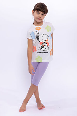 Snoopy Lisanslı Krem Kız Çocuk Tayt Takım