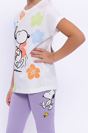 Snoopy Lisanslı Krem Kız Çocuk Tayt Takım