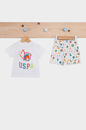 U.S. Polo Assn Horse Lover Krem Kız Bebek Kısa Kollu Takım