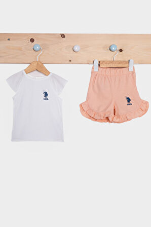 US. Polo Assn Basic Krem Kız Bebek Fırfırlı Kısa Kollu Takım
