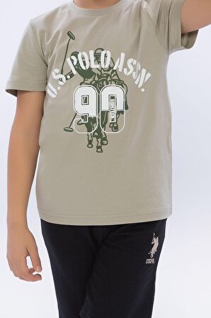 U.S. Polo Assn Açık Haki Siyah Erkek Çocuk Bisiklet Yaka Bermuda Takım