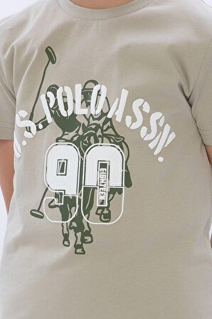 U.S. Polo Assn Açık Haki Siyah Erkek Çocuk Bisiklet Yaka Bermuda Takım