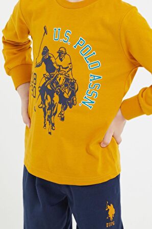 U.s. Polo Assn Lisanslı Horses Hardal Erkek Çocuk Uzun Kol Pijama Takım