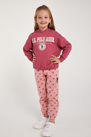 U.S. Polo Assn Lisanslı Gül Kurusu Kız Çocuk Lastik Detaylı Eşofman Takım