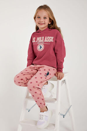 U.S. Polo Assn Lisanslı Gül Kurusu Kız Çocuk Lastik Detaylı Eşofman Takım