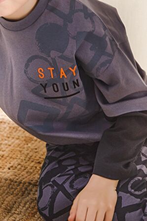 RolyPoly Stay Young Antrasit Erkek Çocuk Uzun Kol Pijama Takım