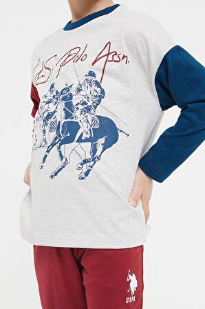 U.S. Polo Assn Lisanslı Bejmelanj Erkek Çocuk Bisiklet Yaka Uzun Kol Pijama Takım