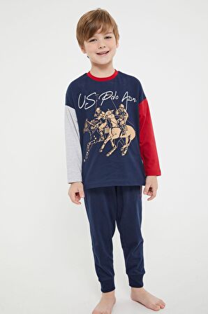 U.S. Polo Assn Lisanslı Lacivert Erkek Çocuk Bisiklet Yaka Uzun Kol Pijama Takım