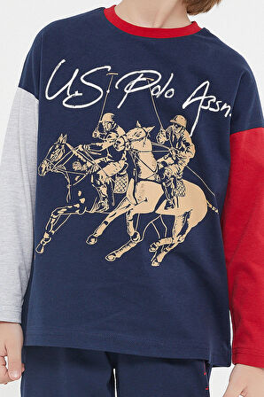 U.S. Polo Assn Lisanslı Lacivert Erkek Çocuk Bisiklet Yaka Uzun Kol Pijama Takım