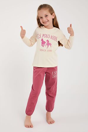 U.S. Polo Assn Lisanslı Fildişi Kız Çocuk Uzun Kol Pijama Takım