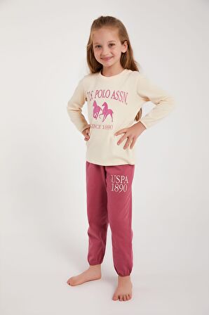 U.S. Polo Assn Lisanslı Fildişi Kız Çocuk Uzun Kol Pijama Takım