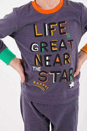 RolyPoly Life Great Near Star Antrasit Erkek Çocuk Uzun Kol Pijama Takım