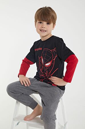 Spider Man Lisanslı Siyah Erkek Çocuk Uzun Kol Pijama Takım