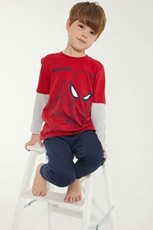 Spider Man Lisanslı Kırmızı Erkek Çocuk Uzun Kol Pijama Takım