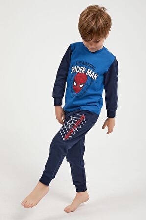 Marvel Comics Spider Man The Amazing Cobalt Mavi Erkek Çocuk Uzun Kol Pijama Takım