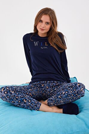 Pierre Cardin Wild Lacivert Kadın Uzun Kol Pijama Takım