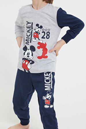 Mickey Mouse Lisanslı GriMelanj Erkek Çocuk Uzun Kol Pijama Takım