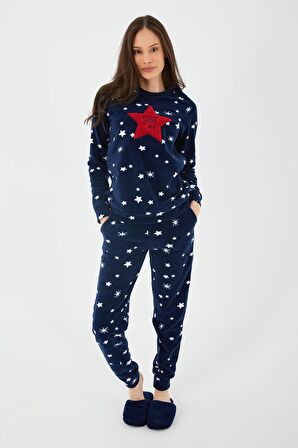 Arnetta Shine Lacivert Kadın Uzun Kol Pijama Takım