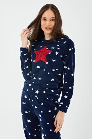 Arnetta Shine Lacivert Kadın Uzun Kol Pijama Takım