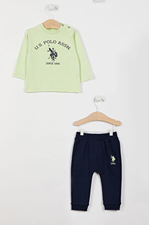 U.S. Polo Assn Lisanslı Mavi Erkek Bebek Kapişonlu Uzun Kol 3lü Takım