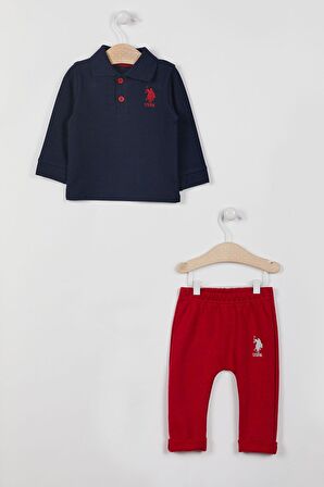 U.S. Polo Assn Lisanslı Yakalı Lacivert Erkek Bebek Uzun Kol Sweatshirt Takım
