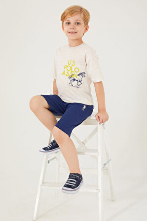 U.S. Polo Assn Horse Picture Pattern Kremmelanj Erkek Çocuk Bermuda Takım