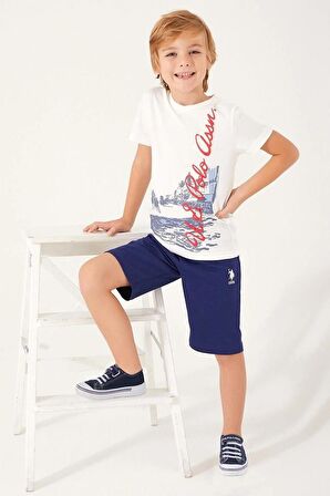 U.S. Polo Assn. Assn Picture Signature Detail Beyaz Erkek Çocuk Bermuda Takım