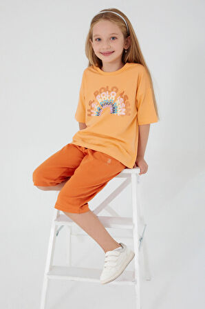 U.S. Polo Assn Inclined Writings Toz Sarı Kız Çocuk Kapri Takım