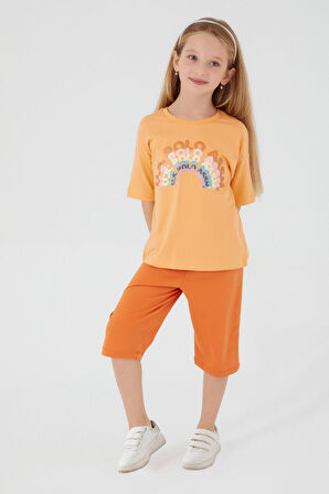 U.S. Polo Assn Inclined Writings Toz Sarı Kız Çocuk Kapri Takım