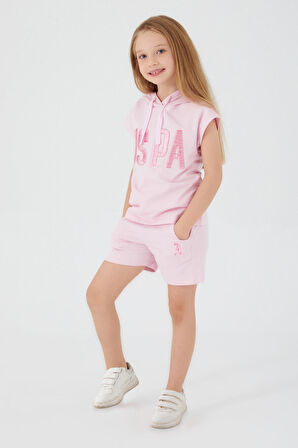 KIZ GARSON ŞORT TAKIM TOZ PEMBE