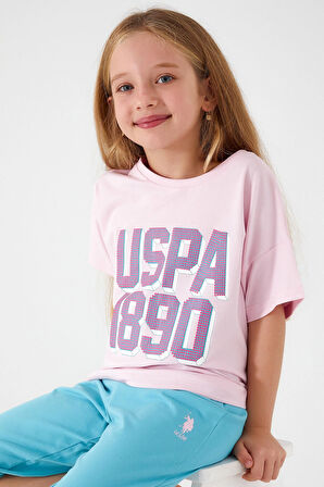 U.S. Polo Assn Point Detail Toz Pembe Kız Çocuk Kapri Takım