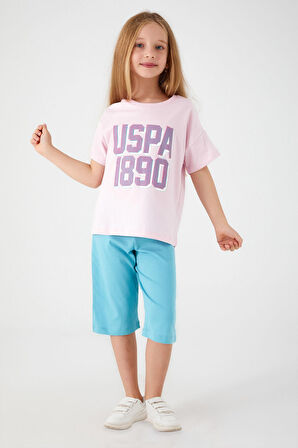 U.S. Polo Assn Point Detail Toz Pembe Kız Çocuk Kapri Takım
