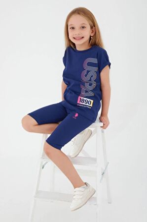 U.S. Polo Assn. U.s. Polo Assn Navy Blue Written Lacivert Kız Çocuk Tayt Takım