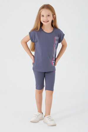 U.S. Polo Assn Navy Blue Written Mor Kız Çocuk Tayt Takım