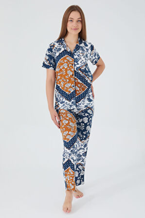 Pierre Cardin Flowered Leaves Detail Lacivert Kadın Gömlek Pijama