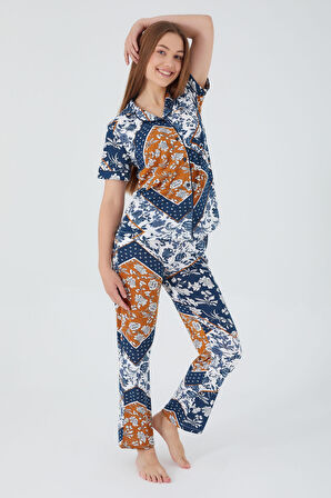 Pierre Cardin Flowered Leaves Detail Lacivert Kadın Gömlek Pijama