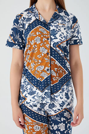 Pierre Cardin Flowered Leaves Detail Lacivert Kadın Gömlek Pijama