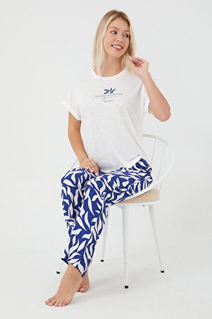 Pierre Cardin Natural Botanicals Beyaz Kadın Kısa Kol Pijama Takım
